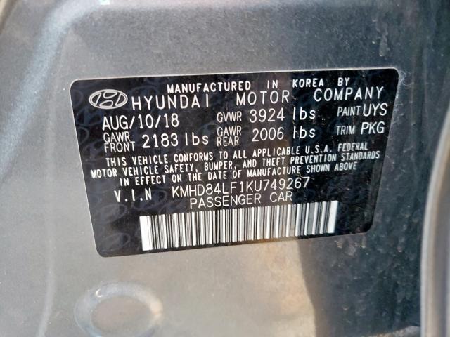 KMHD84LF1KU749267 - 2019 HYUNDAI ELANTRA SEL  photo 10