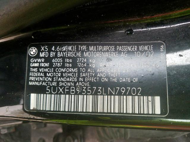 5UXFB93573LN79702 - 2003 BMW X5 4.6IS  photo 10