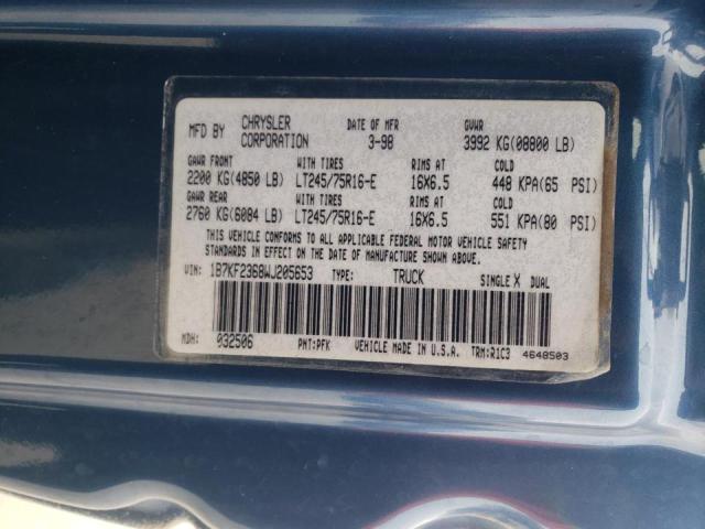 3B7KF23642M307447 - 2002 DODGE RAM 2500 BLUE photo 10