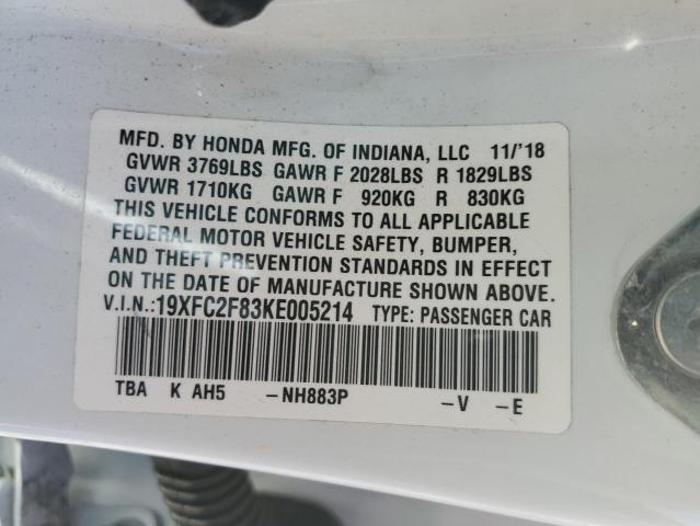 19XFC2F83KE005214 - 2019 HONDA CIVIC SPORT Blanco foto 13