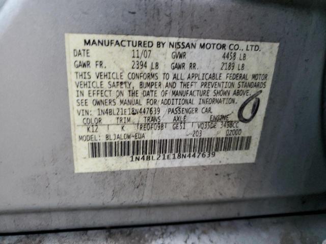 1N4BL21E18N447639 - 2008 NISSAN ALTIMA 3.5SE SILVER photo 12