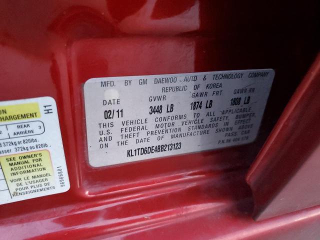 KL1TD6DE4BB213123 - 2011 CHEVROLET AVEO LS 红色 照片 12