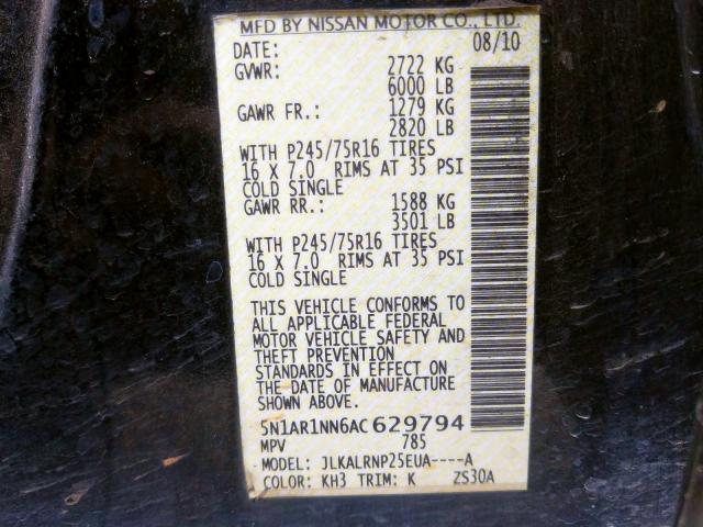 5N1AR1NN6AC629794 - 2010 NISSAN PATHFINDER S  լուսանկար 10