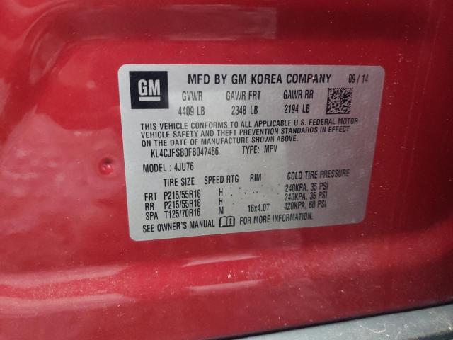 KL4CJFSB0FB047466 - 2015 BUICK ENCORE CONVENIENCE 勃艮第红 照片 13