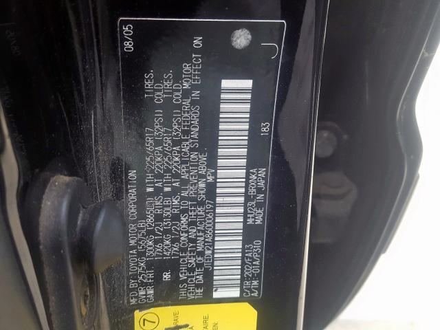 JTEDW21A860006197 - 2006 TOYOTA HIGHLANDER HYBRID  photo 10