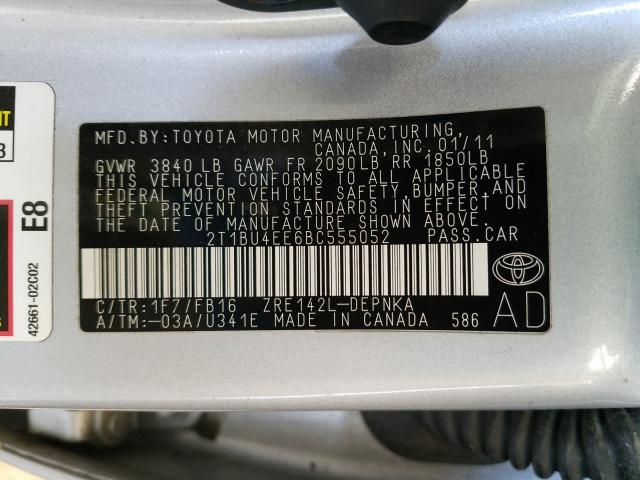 2T1BU4EE6BC555052 - 2011 TOYOTA COROLLA BASE  photo 10