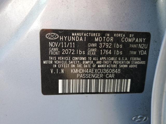 KMHDH4AEXCU360848 - 2012 HYUNDAI ELANTRA GLS BLUE photo 12