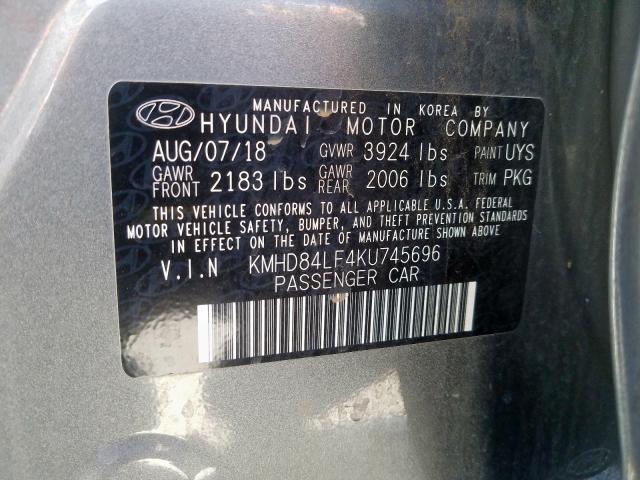 KMHD84LF4KU745696 - 2019 HYUNDAI ELANTRA SEL  photo 10