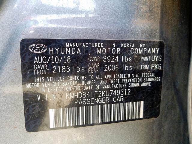 KMHD84LF2KU749312 - 2019 HYUNDAI ELANTRA SEL  photo 10