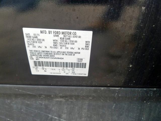 1FM5K8AR1GGA08424 - 2016 FORD EXPLORER POLICE INTERCEPTOR  photo 10