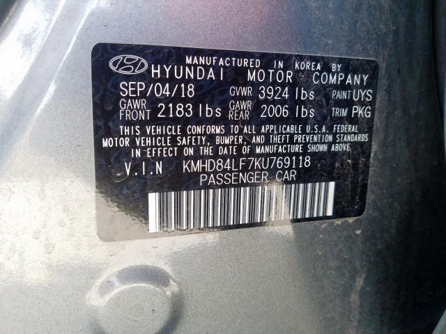 KMHD84LF7KU769118 - 2019 HYUNDAI ELANTRA SEL  photo 10