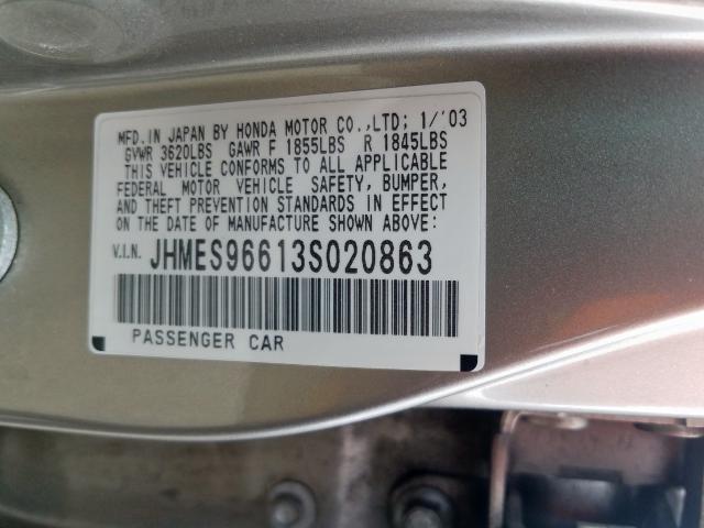 JHMES96613S020863 - 2003 HONDA CIVIC HYBRID  photo 10