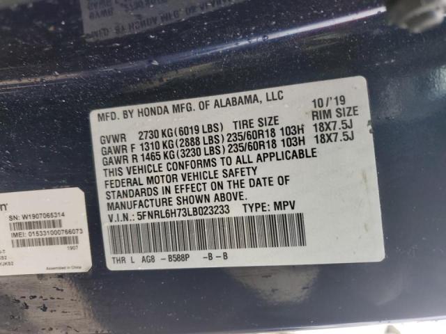 5FNRL6H73LB023233 - 2020 HONDA ODYSSEY EXL BLUE photo 13