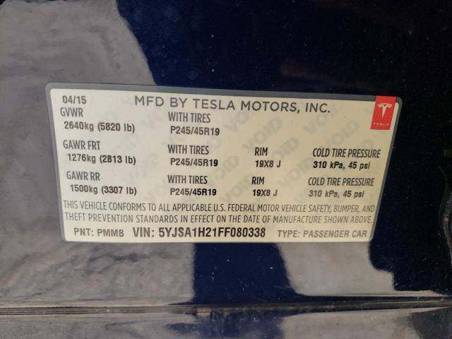 5YJSA1H21FF080338 - 2015 TESLA MODEL S 85D BLUE photo 13