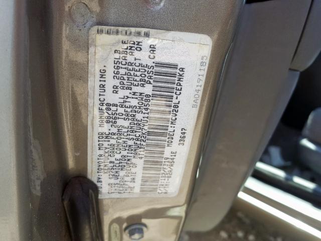 4T1BF22K7YU114580 - 2000 TOYOTA CAMRY LE  photo 10