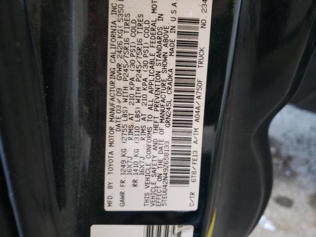 5TEUU42N49Z658133 - 2009 TOYOTA TACOMA ACCESS CAB შავი ფოტო 12