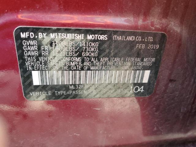 ML32F3FJ5KHF12811 - 2019 MITSUBISHI MIRAGE G4 ES Tünd qırmızı foto 12