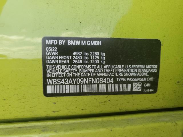 WBS43AY09NFN08404 - 2022 BMW M3 COMPETITION GREEN photo 12