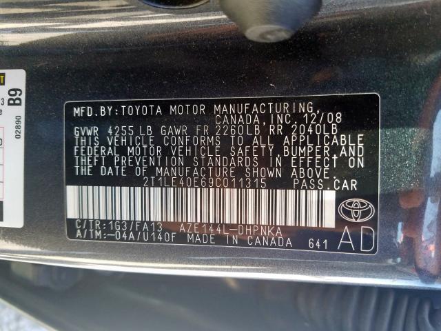 2T1LE40E69C011315 - 2009 TOYOTA COROLLA MATRIX S  photo 10