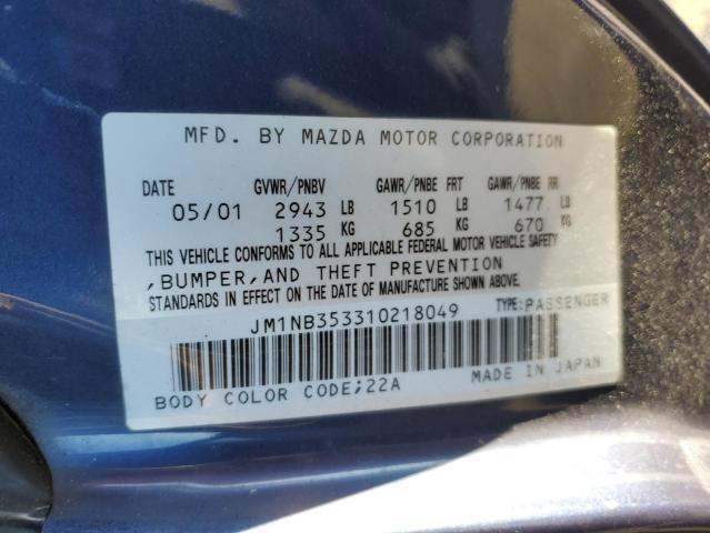 JM1NB353310218049 - 2001 MAZDA MX-5 MIATA BASE BLUE photo 12