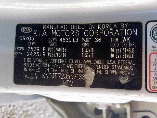 KNDJF723557133290 - 2005 KIA NEW SPORTAGE  photo 10