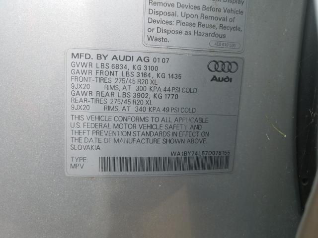 WA1BY74L57D078155 - 2007 AUDI Q7 3.6 QUATTRO PREMIUM  photo 10