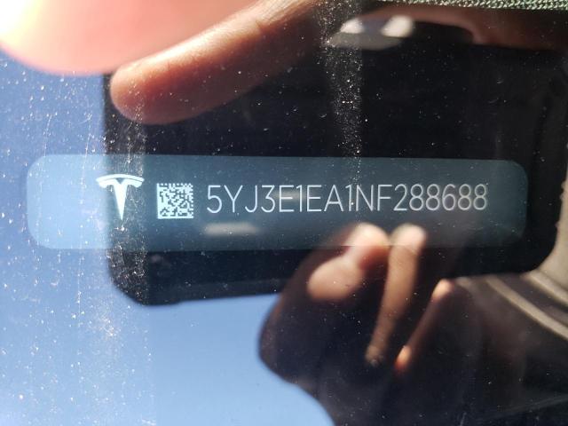 5YJ3E1EA1NF288688 - 2022 TESLA MODEL 3 Կապույտ լուսանկար 12