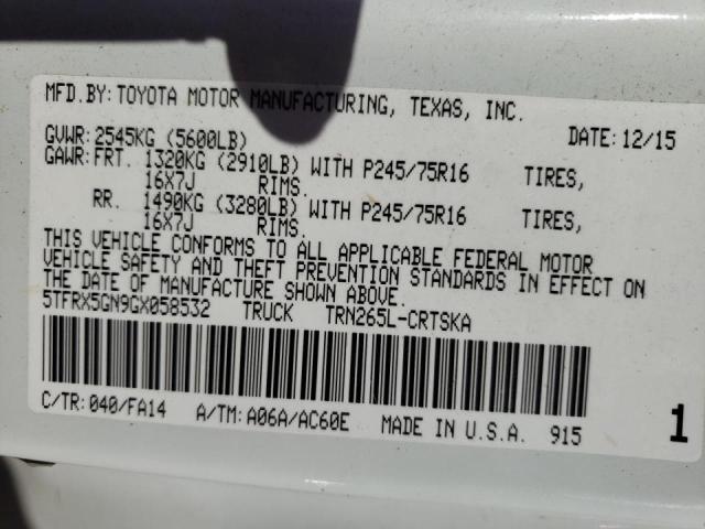 5TFRX5GN9GX058532 - 2016 TOYOTA TACOMA ACCESS CAB თეთრი ფოტო 12