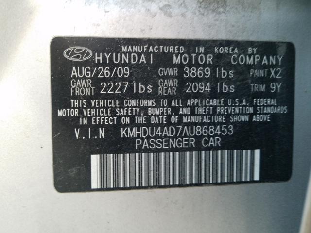 KMHDU4AD7AU868453 - 2010 HYUNDAI ELANTRA BLUE  photo 10