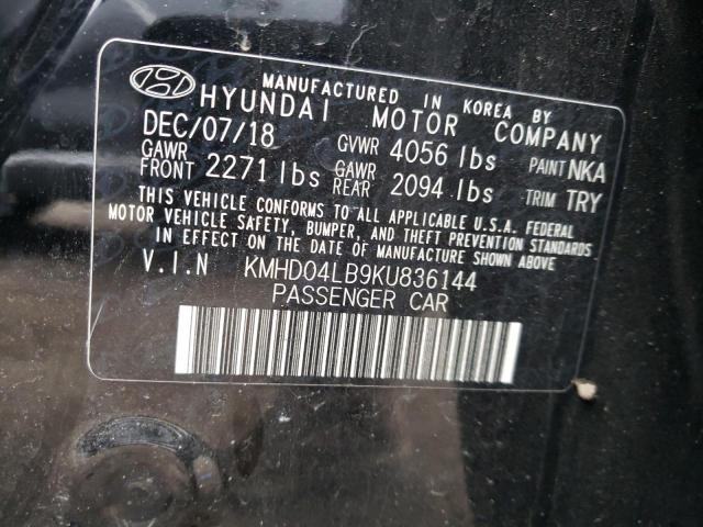 KMHD04LB9KU836144 - 2019 HYUNDAI ELANTRA SPORT BLACK photo 12