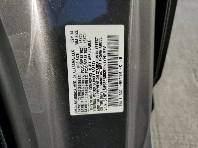 5FNRL5H98EB083006 - 2014 HONDA ODYSSEY TOURING GRAY photo 13