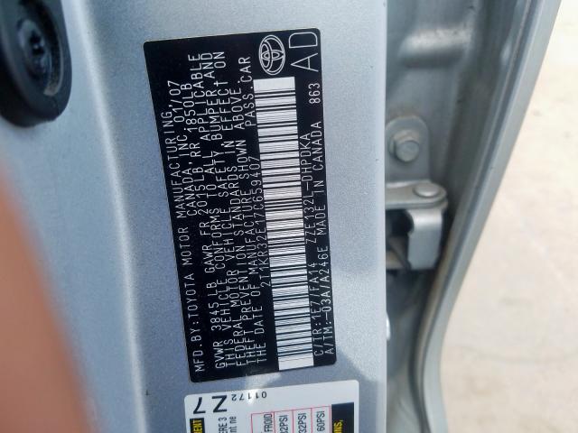 2T1KR32E17C659407 - 2007 TOYOTA COROLLA MATRIX XR  photo 10