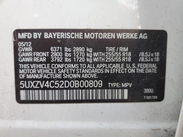 5UXZV4C52D0B00809 - 2013 BMW X5 XDRIVE35I WHITE photo 13