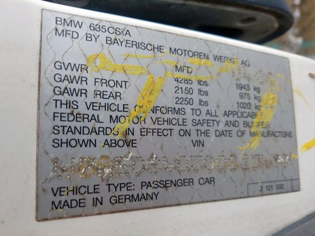 WBAEC8403G0613436 - 1986 BMW 635 CSI AUTOMATIC  ფოტო 10