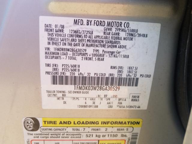 1FMDK03W28GA30529 - 2008 FORD TAURUS X LIMITED  photo 10