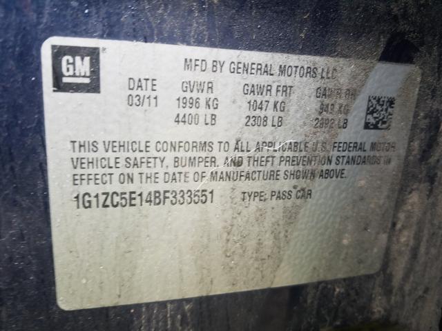 1G1ZC5E14BF333551 - 2011 CHEVROLET MALIBU 1LT  照片 10