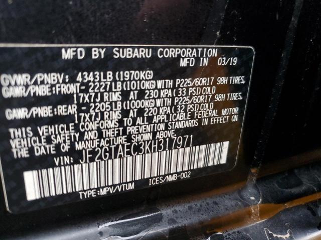 JF2GTAEC3KH317971 - 2019 SUBARU CROSSTREK PREMIUM 黑色 照片 12