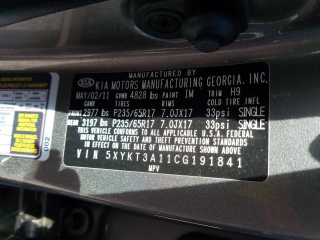 5XYKT3A11CG191841 - 2012 KIA SORENTO BASE  photo 10