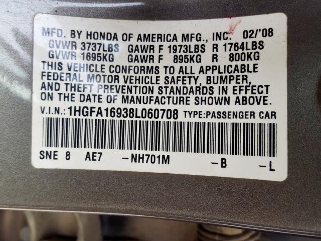 1HGFA16938L060708 - 2008 HONDA CIVIC EXL  照片 10