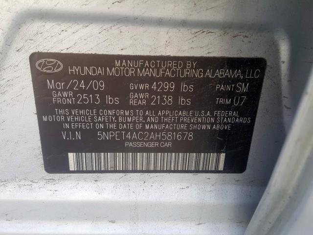 5NPET4AC2AH581678 - 2010 HYUNDAI SONATA GLS  photo 10