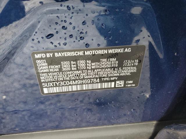 5UXTY3C04M9H69784 - 2021 BMW X3 SDRIVE30I Көк фото 14