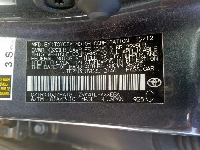 JTDZN3EU9D3212146 - 2013 TOYOTA PRIUS V  photo 10