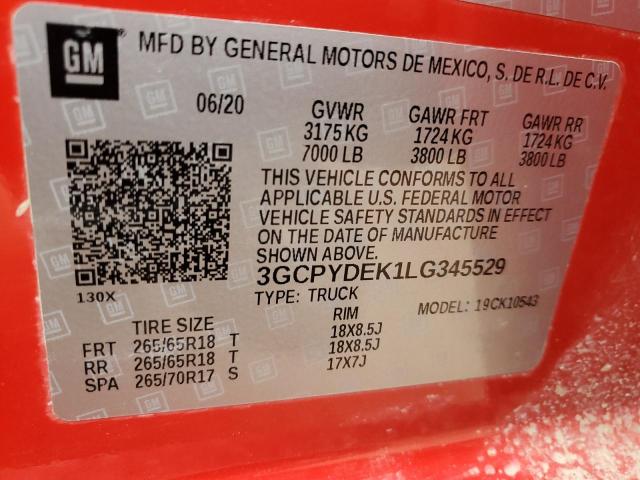 3GCPYDEK1LG345529 - 2020 CHEVROLET SILVERADO RED photo 12