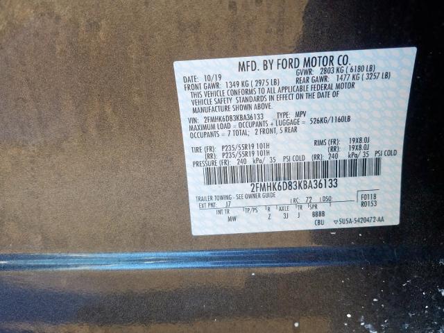 2FMHK6D83KBA36133 - 2019 FORD FLEX LIMITED  photo 10