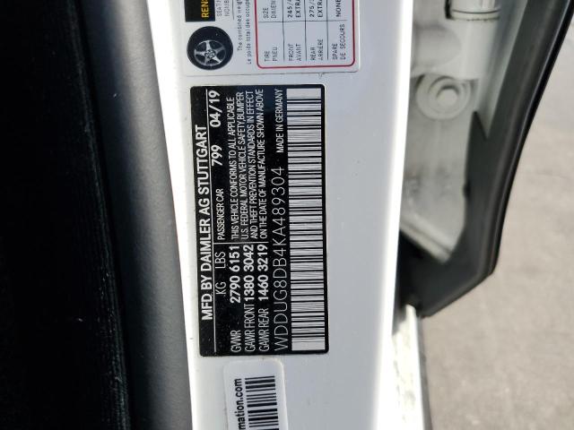 WDDUG8DB4KA489304 - 2019 MERCEDES-BENZ S 560 WHITE photo 12