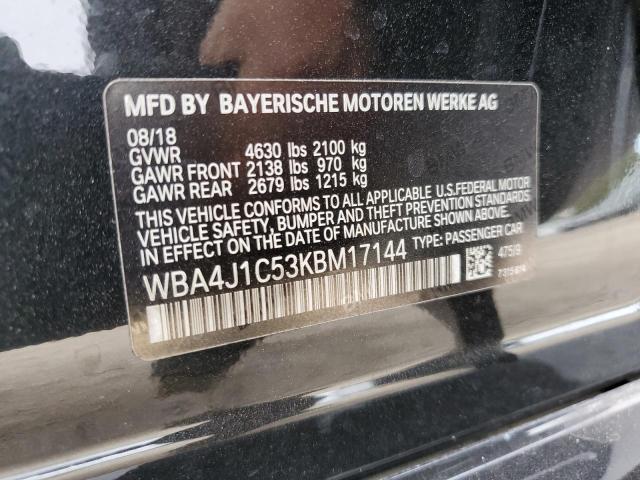WBA4J1C53KBM17144 - 2019 BMW 430I GRAN COUPE BLACK photo 12