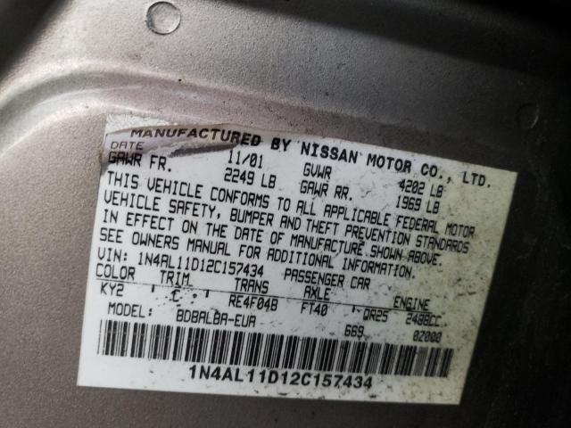 1N4AL11D12C157434 - 2002 NISSAN ALTIMA BAS BEIGE photo 12