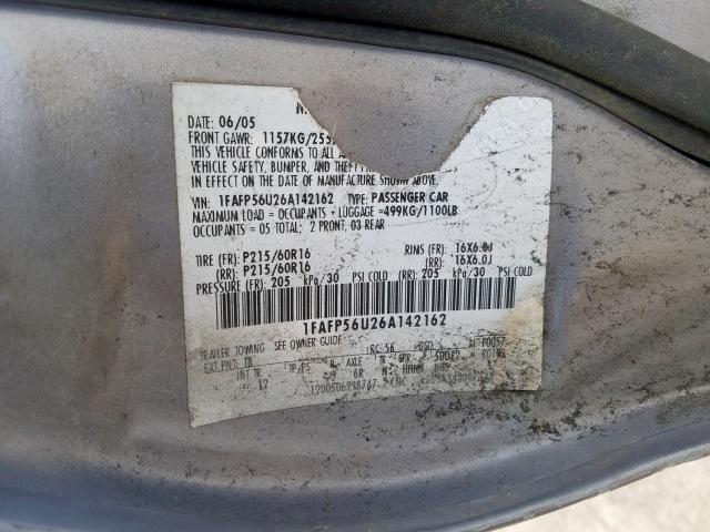 1FAFP56U26A142162 - 2006 FORD ford taurus  photo 10