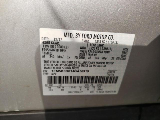 1FM5K8D81JGA56919 - 2018 FORD EXPLORER XLT SILVER photo 13