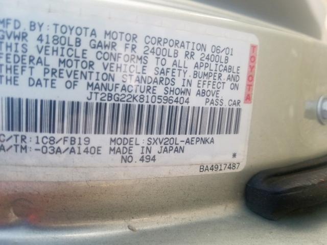 JT2BG22K810596404 - 2001 TOYOTA CAMRY CE  photo 10